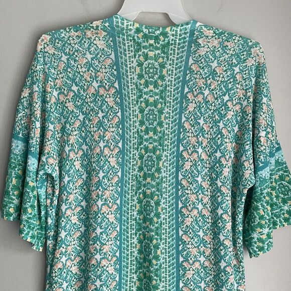 Chico's Open Front Cardigan Size 2 Large Green Colorful Coastal Beachy Artsy - Picture 11 of 12